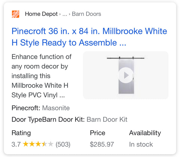 36 in. x 84 in. Millbrooke White H Style Ready to Assemble PVC Vinyl Sliding Barn Door with Hardware Kit by Pinecroft