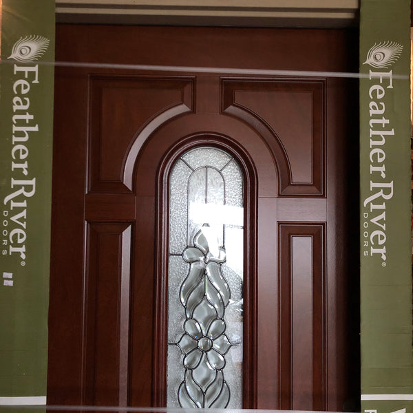 37.5 in. x 81.625 in. Lakewood Zinc Center Arch Lite Stained Cherry Mahogany Right-Hand Fiberglass Prehung Front Door by Feather River Doors