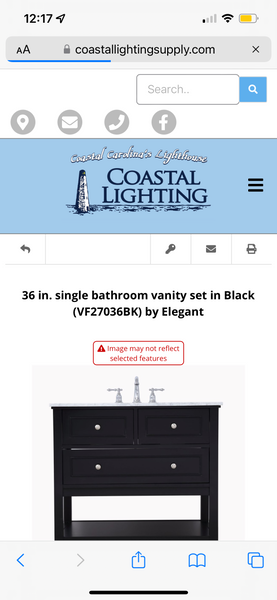 36 in. single bathroom vanity set Black / Italian Carrara (VF27036BK) by Elegant