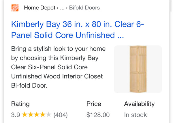 Kimberly Bay 36 in. x 80 in. Clear 6-Panel Solid Core Unfinished Wood Interior Closet Bi-Fold Door