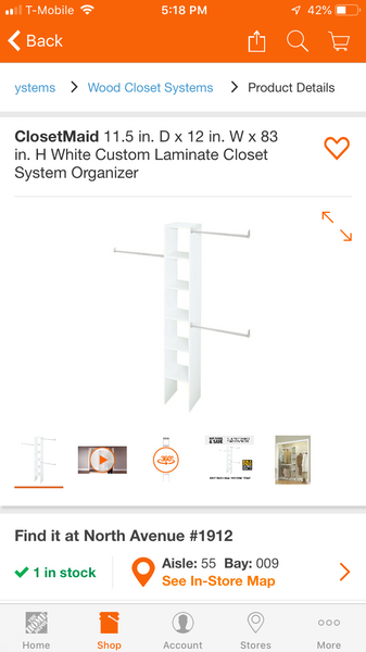 ClosetMaid 11.5 in. D x 12 in. W x 83 in. H White Custom Laminate Closet System Organizer