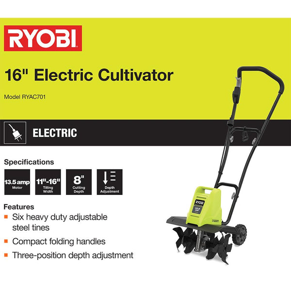 RYOBI 16 in. 13.5 Amp Corded Cultivator