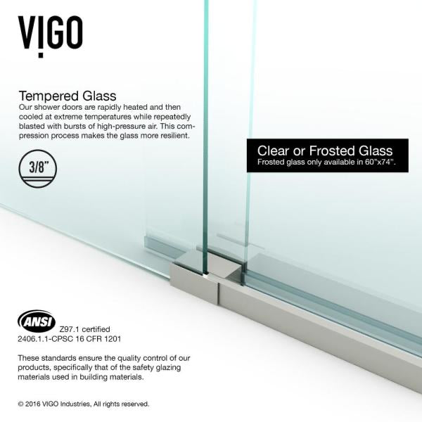 VIGO Elan 74-in H x 56-in to 60-in W Frameless Sliding Universal Chrome Shower Door (Clear Glass)