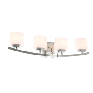Architecture 4-Light Brushed Nickel Vanity Light with Etched White Glass Shades by Hampton Bay