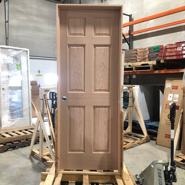 Steves & Sons 30 in. x 80 in. 6-Panel Left-Hand Unfinished Red Oak Wood Single Prehung Interior Door with Bronze Hinges