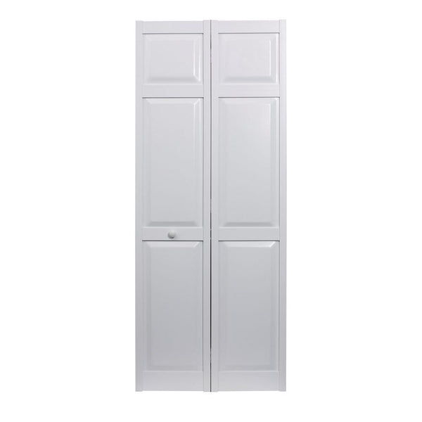 Pinecroft 30 in. x 80 in. Seabrooke 6-Panel Raised Panel White Hollow Core PVC Vinyl Interior Bi-Fold Door