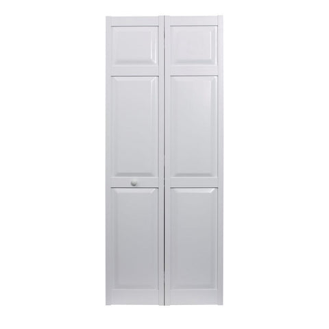 Pinecroft 30 in. x 80 in. Seabrooke 6-Panel Raised Panel White Hollow Core PVC Vinyl Interior Bi-Fold Door