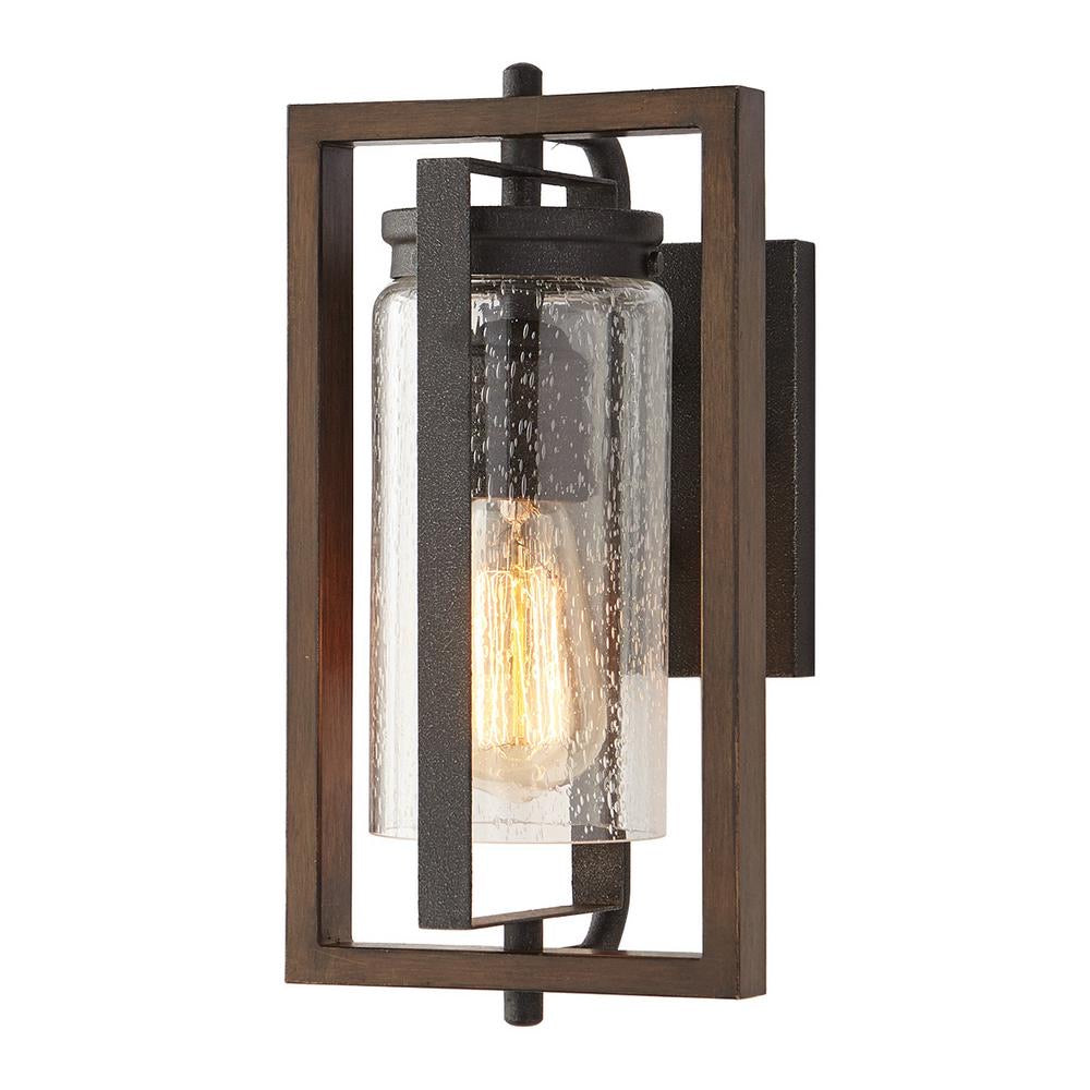 Palermo Grove 1-Light Gilded Iron Outdoor Wall Lantern Sconce with Walnut Wood Accents by Home Decorators Collection