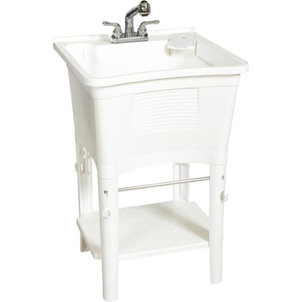 All-in-One 24 in. x 24 in. 20 Gal. Freestanding Laundry Tub in White, with Non-Metallic Pull-Out Faucet in Chrome by Glacier Bay
