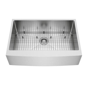 Bedford Stainless Steel 33 in. Single Bowl Farmhouse Apron-Front Kitchen Sink with Strainer and Stainless Steel Grid by VIGO