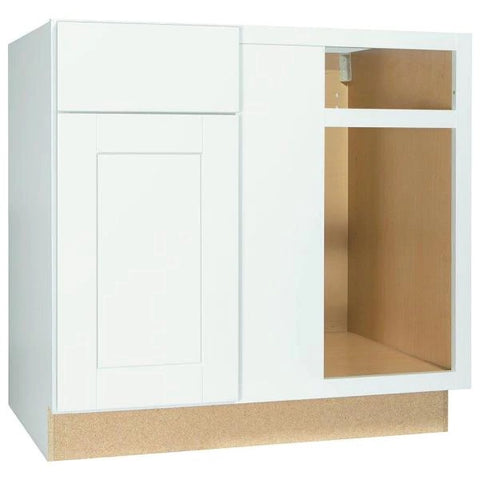 Hampton Bay Shaker Satin White Stock Assembled Blind Base Corner Kitchen Cabinet (36 in. x 34.5 in. x 24 in.)