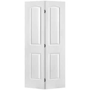 Masonite 36 in. x 80 in. Roman 2-Panel Round Top Primed White Hollow-Core Smooth Composite Bi-Fold Interior Door