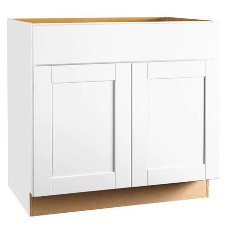 Hampton Bay Shaker Satin White Stock Assembled Sink Base Kitchen Cabinet (36 in. x 34.5 in. x 24 in.)