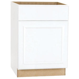 Hampton Bay Satin White Raised Panel Stock Assembled Base Kitchen Cabinet with Drawer Glides (24 in. x 34.5 in. x 24 in.)