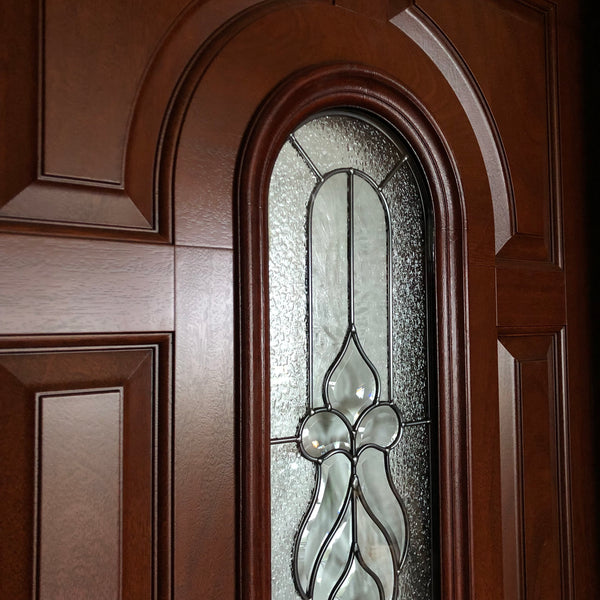 37.5 in. x 81.625 in. Lakewood Zinc Center Arch Lite Stained Cherry Mahogany Right-Hand Fiberglass Prehung Front Door by Feather River Doors