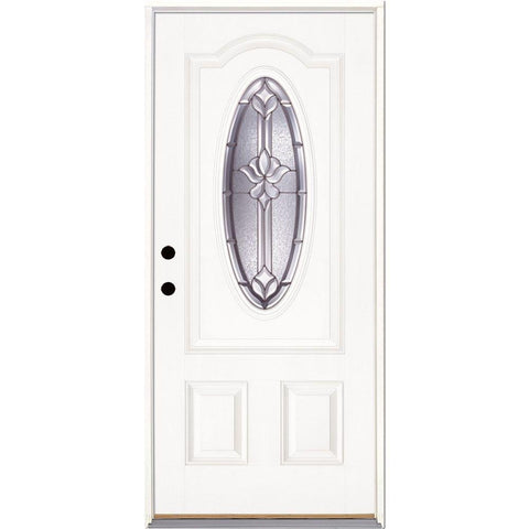 Feather River Doors 37.5 in. x 81.625 in. Medina Zinc 3/4 Oval Lite Unfinished Smooth Right-Hand Inswing Fiberglass Prehung Front Door
