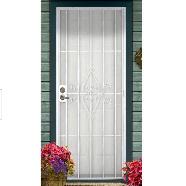 30 in. x 80 in. Su Casa White Surface Mount Outswing Steel Security Door with Expanded Metal Screen by Unique Home Designs