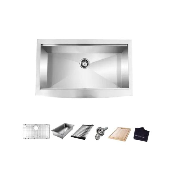 All-in-One Apron-Front Farmhouse Stainless Steel 33 in. Single Bowl Workstation Sink with Accessory Kit by Glacier Bay