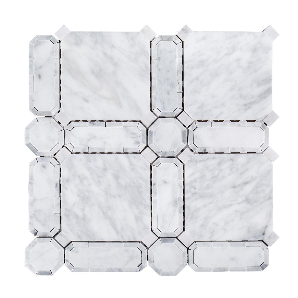Jeff Lewis Windsor White 11.625 in. x 11.625 in. x 10 mm Geometric Polished Marble Wall and Floor Mosaic Tile