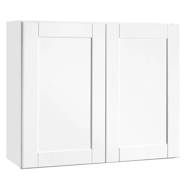 Hampton Bay Shaker Satin White Stock Assembled Wall Kitchen Cabinet (36 in. x 30 in. x 12 in.)