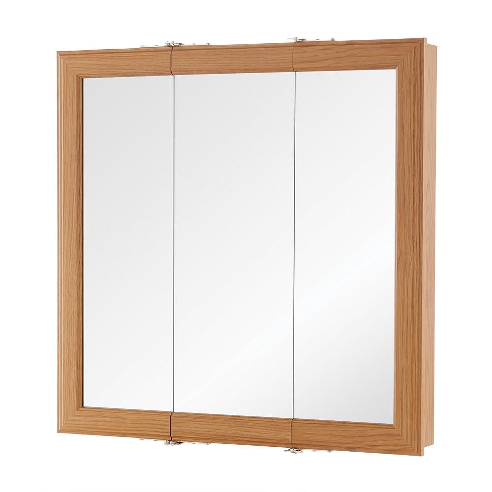 Home Decorators Collection 24 in. W x 24 in. H Fog Free Framed Surface-Mount Tri-View Bathroom Medicine Cabinet in Oak