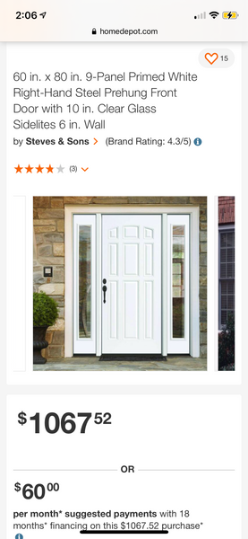 60 in. x 80 in. 9-Panel Primed White Right-Hand Steel Prehung Front Door with 10 in. Clear Glass Sidelites 6 in. Wall by Steves & Sons