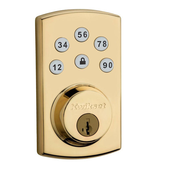 Kwikset Powerbolt2 Polished Brass Single Cylinder Electronic Deadbolt Featuring SmartKey Security