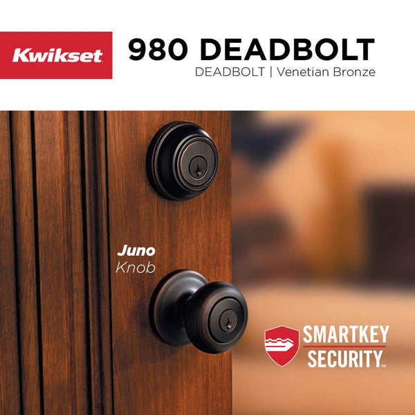 Kwikset Juno Venetian Bronze Entry Door Knob Featuring SmartKey Security