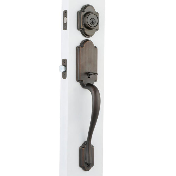 Kwikset Arlington Venetian Bronze Single Cylinder Door Handleset with Tustin Door Lever Featuring SmartKey Security