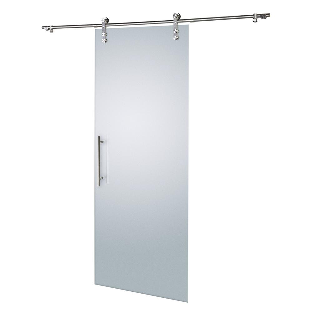 Colonial Elegance 33 in. x 84 in. Glass Glacier Frosted Barn Door Slab and Hardware Kit