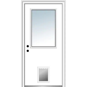 MMI Door 36 in. x 80 in. Classic Right-Hand Inswing 1/2-Lite Clear Primed Fiberglass Smooth Prehung Front Door with Pet Door
