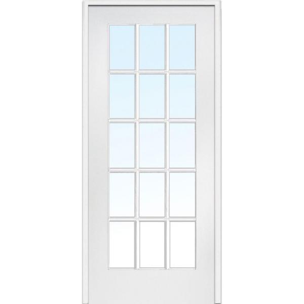 30 in. x 80 in. Right Handed Primed Composite Clear Glass 15 Lite True Divided Single Prehung Interior Door by MMI Door