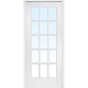 30 in. x 80 in. Right Handed Primed Composite Clear Glass 15 Lite True Divided Single Prehung Interior Door by MMI Door