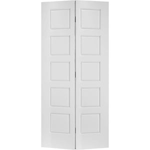 MASONITE 36 in. x 80 in. Riverside 5-Panel Primed White Hollow-Core Smooth Composite Bi-fold Interior Door
