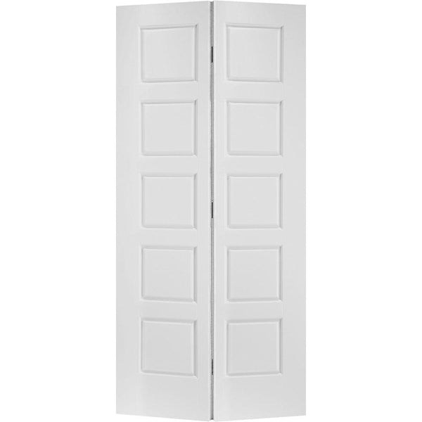 MASONITE 36 in. x 80 in. Riverside 5-Panel Primed White Hollow-Core Smooth Composite Bi-fold Interior Door