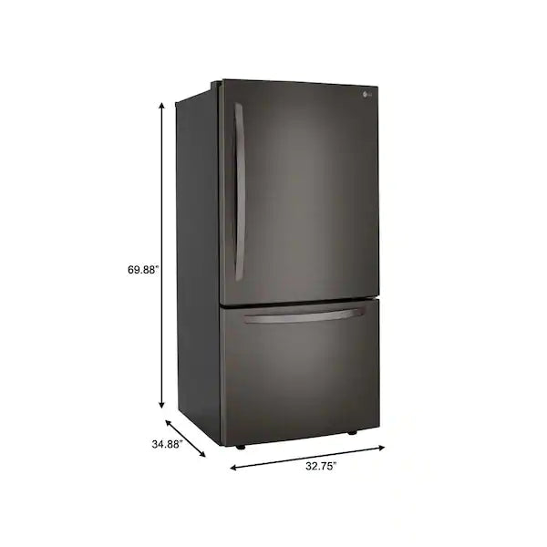 LG Electronics 33 in. W 26 cu. ft. Bottom Freezer Refrigerator w/ Multi-Air Flow and Smart Cooling in PrintProof Black Stainless Steel