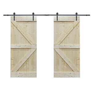 CALHOME 60 in. x 84 in. Unfinished Solid Core Knotty Pine Sliding Barn Door with Hardware Kit