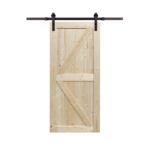 36 in x 84 in Spruce Wood Unfinished Sliding Barn Door with Hardware Kit by northbeam