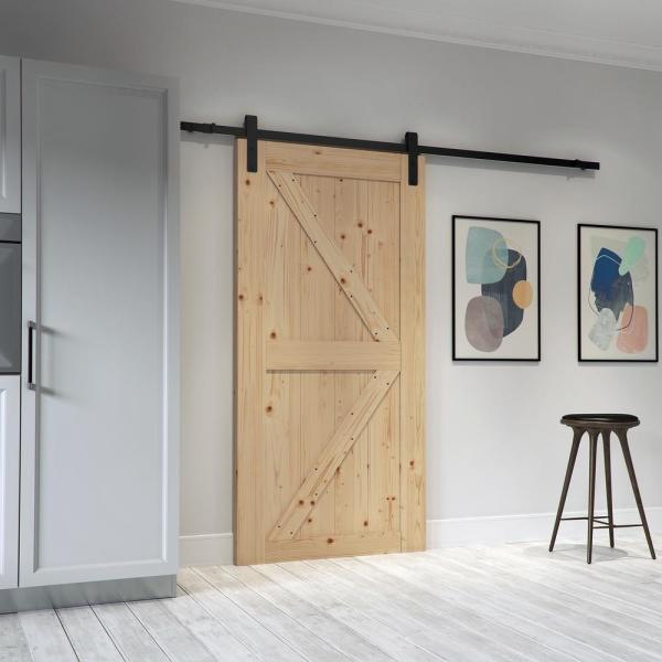 36 in x 84 in Spruce Wood Unfinished Sliding Barn Door with Hardware Kit by northbeam
