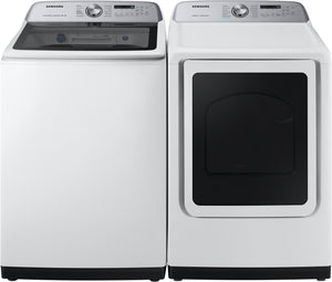 USED: 5.0 cu. ft. Top Load Washer with Super Speed in White 5.0 cu. ft. Top Load Washer with Super Speed in White WA50R5400AW/US & 7.4 cu. ft. Smart Gas Dryer with Steam Sanitize+ in White DVG52A5500W/A3
