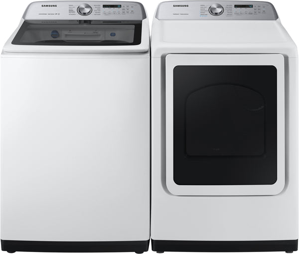 USED: 5.0 cu. ft. Top Load Washer with Super Speed in White 5.0 cu. ft. Top Load Washer with Super Speed in White WA50R5400AW/US & 7.4 cu. ft. Smart Gas Dryer with Steam Sanitize+ in White DVG52A5500W/A3