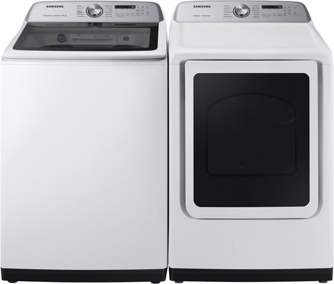 USED: 5.0 cu. ft. Top Load Washer with Super Speed in White 5.0 cu. ft. Top Load Washer with Super Speed in White WA50R5400AW/US & 7.4 cu. ft. Smart Gas Dryer with Steam Sanitize+ in White DVG52A5500W/A3