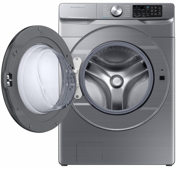 NEW: Samsung 4.5 cu. ft. Large Capacity Smart Front Load Washer with Super Speed Wash in Platinum WF45B6300AP / WF45B6300AP/US + 7.5 cu. ft. Smart Gas Dryer with Steam Sanitize+ in Platinum DVG45B6300P / DVG45B6300P/A3