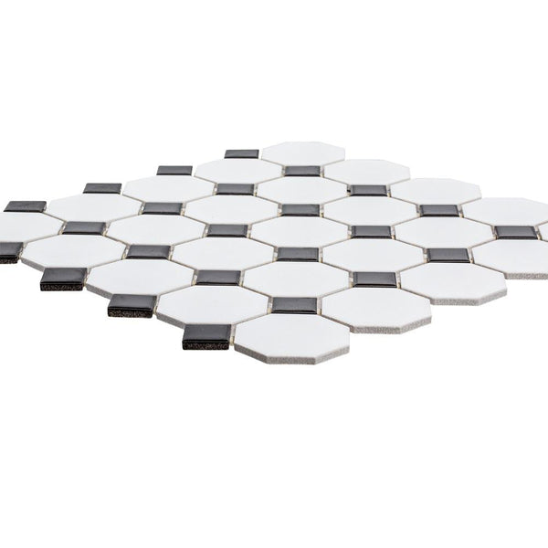 Jeffrey Court Retro Octagon Black Dot 11-1/2 in. x 11-1/2 in. x 6 mm Porcelain Mosaic Floor and Wall Tile