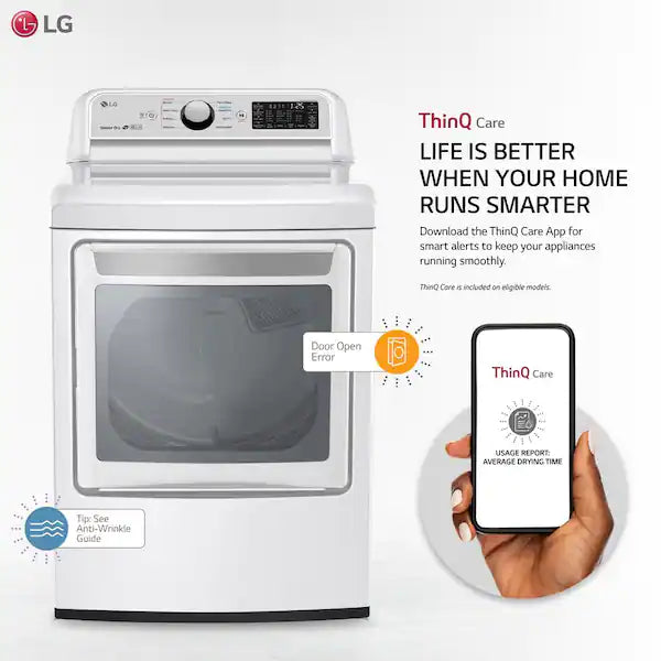 NEW: LG Electronics  7.3 cu. ft. Ultra Large White Smart Gas Vented Dryer with EasyLoad Door and Sensor Dry, ENERGY STAR
