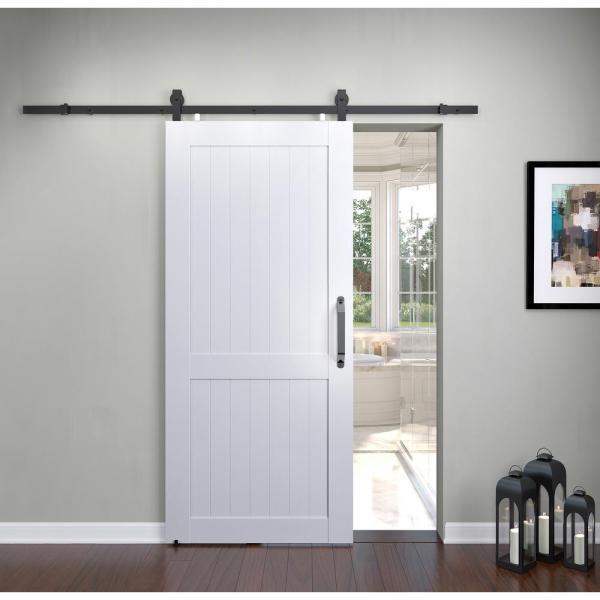 36 in. x 84 in. Millbrooke White H Style Ready to Assemble PVC Vinyl Sliding Barn Door with Hardware Kit by Pinecroft