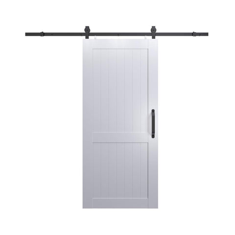36 in. x 84 in. Millbrooke White H Style Ready to Assemble PVC Vinyl Sliding Barn Door with Hardware Kit by Pinecroft