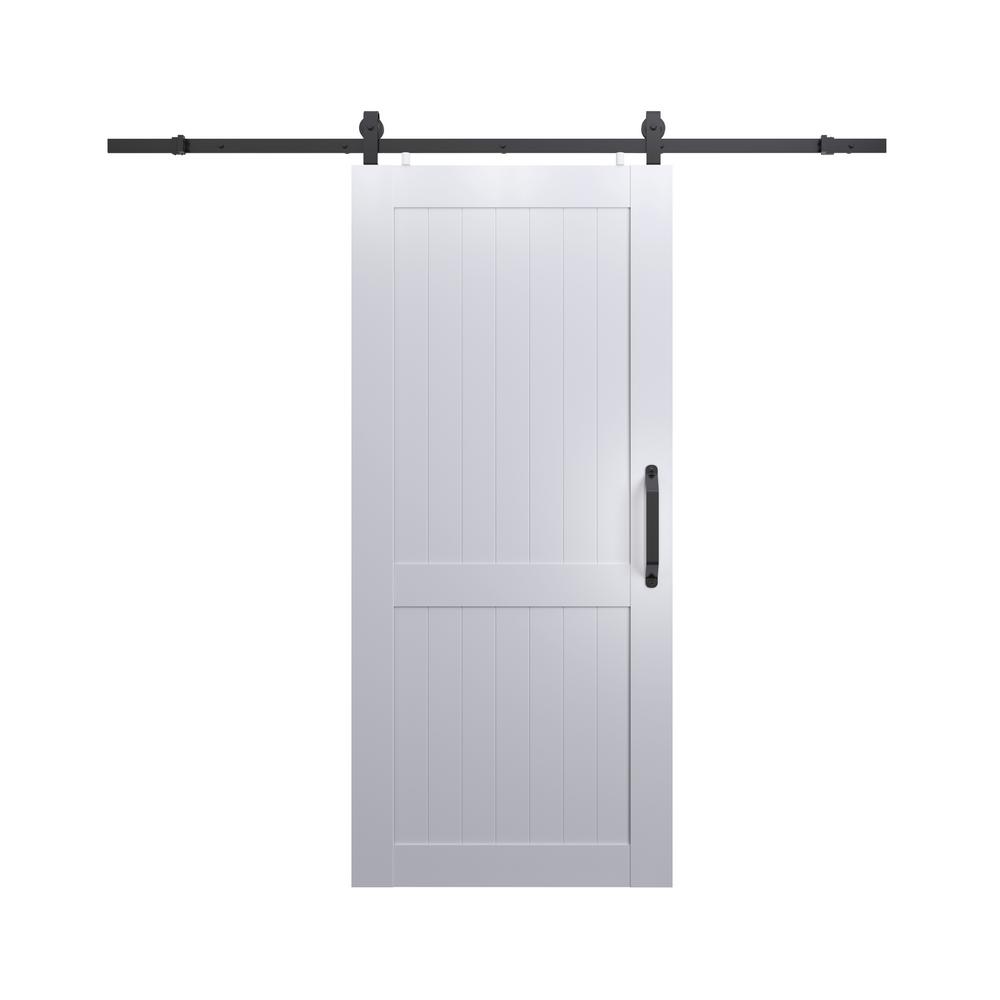 Pinecroft 42 in. x 84 in. Millbrooke White H Style Ready to Assemble PVC Vinyl Sliding Barn Door with Hardware Kit