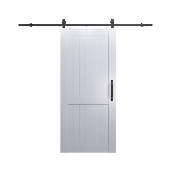 Pinecroft 42 in. x 84 in. Millbrooke White H Style Ready to Assemble PVC Vinyl Sliding Barn Door with Hardware Kit