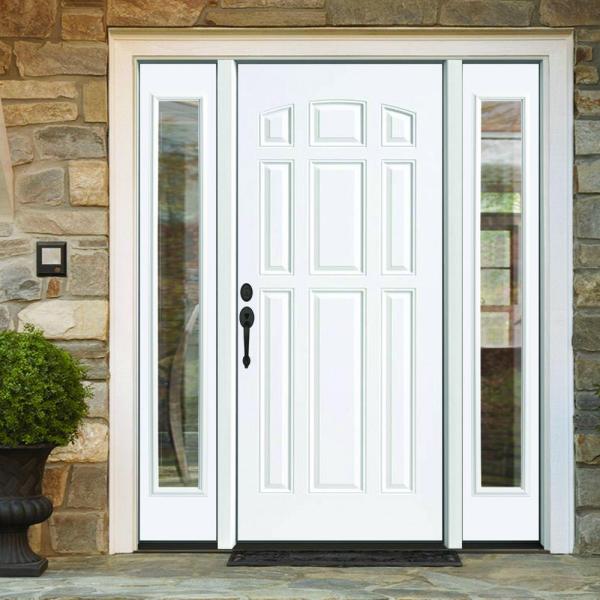 72 in. x 80 in. 9-Panel Primed White Right-Hand Steel Prehung Front Door with 16 in. Clear Glass Sidelites 6 in. Wall by Steves & Sons